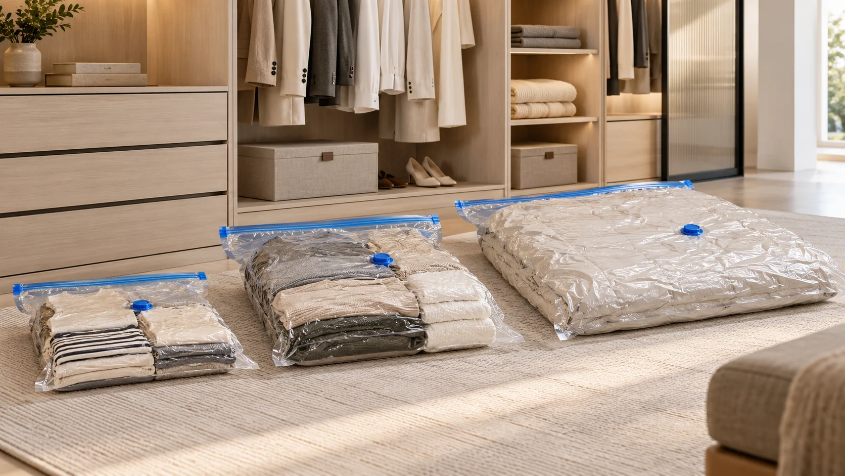 Sacos a vácuo M G e XG para roupas e edredons