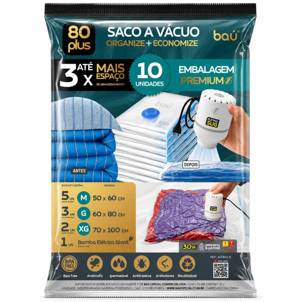kit 10 saco a vácuo com bomba elétrica