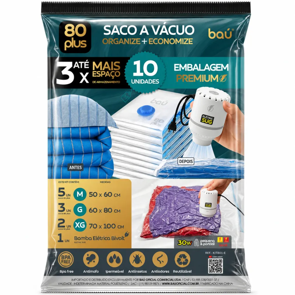 Saco a vácuo com bomba elétrica