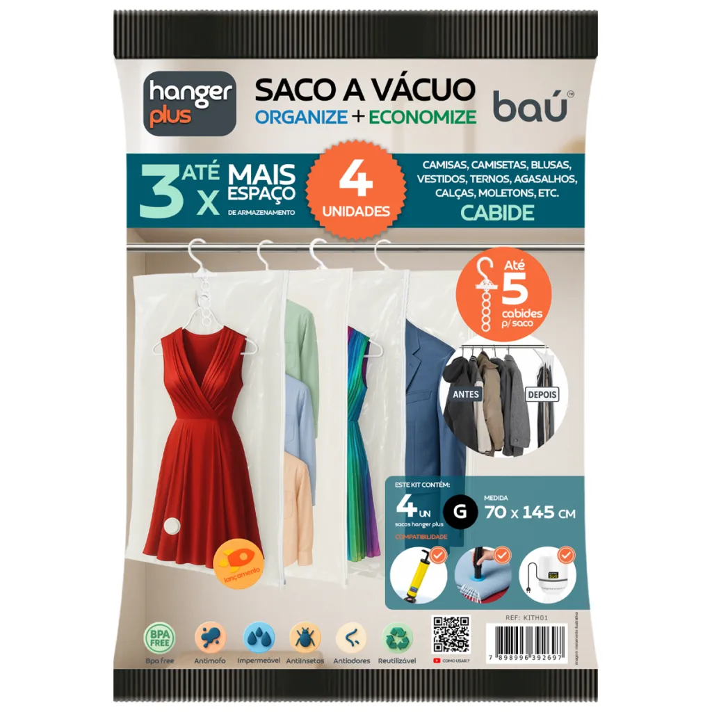 saco a vácuo para guardar roupa no cabide